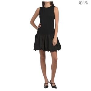 Ellen Tracy Womens Black Rhinestone Bubble Hem Dress Sleeveless Cocktail